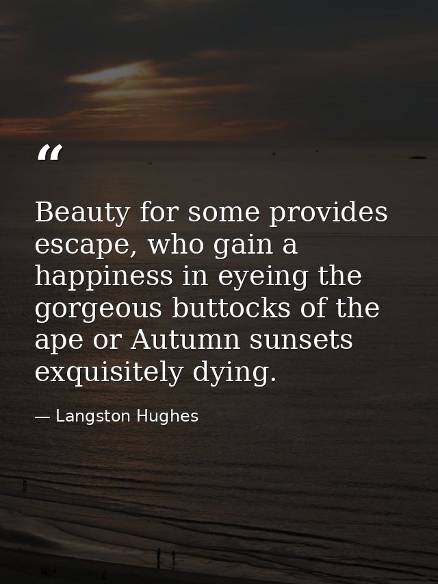 Beauty for some provides escape, who gain a happiness in eyeing the gorgeous buttocks of the ape or Autumn sunsets exqui — Langston Hughes