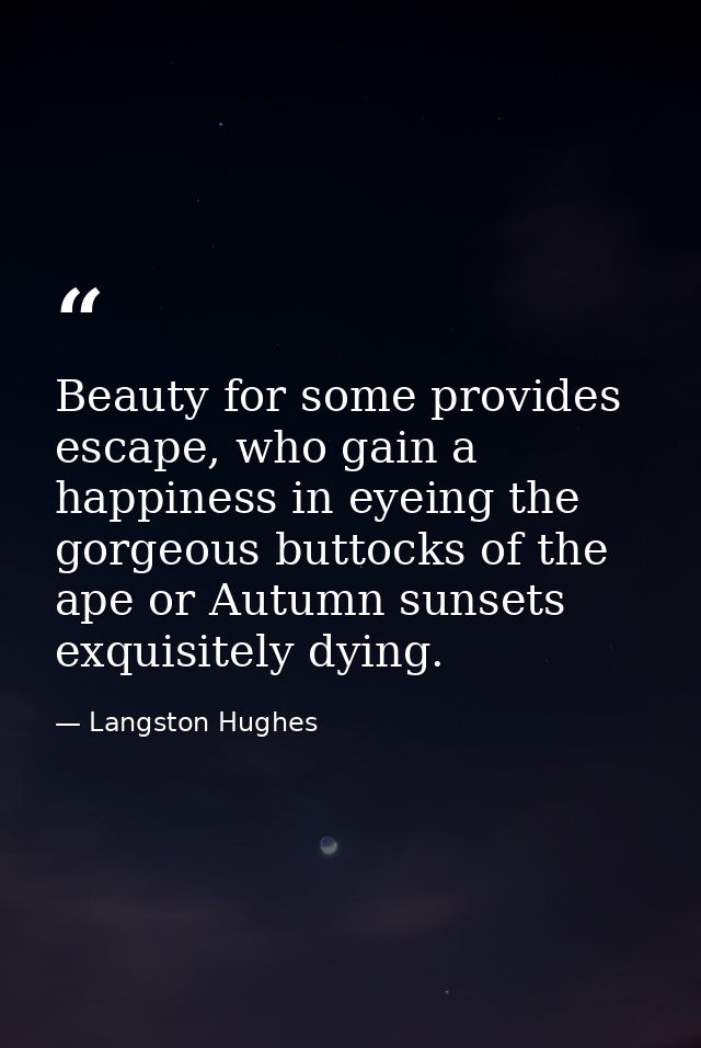 Beauty for some provides escape, who gain a happiness in eyeing the gorgeous buttocks of the ape or Autumn sunsets exqui — Langston Hughes