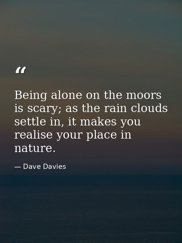 Being alone on the moors is scary; as the rain clouds settle in, it makes you realise your place in nature. — Dave Davies