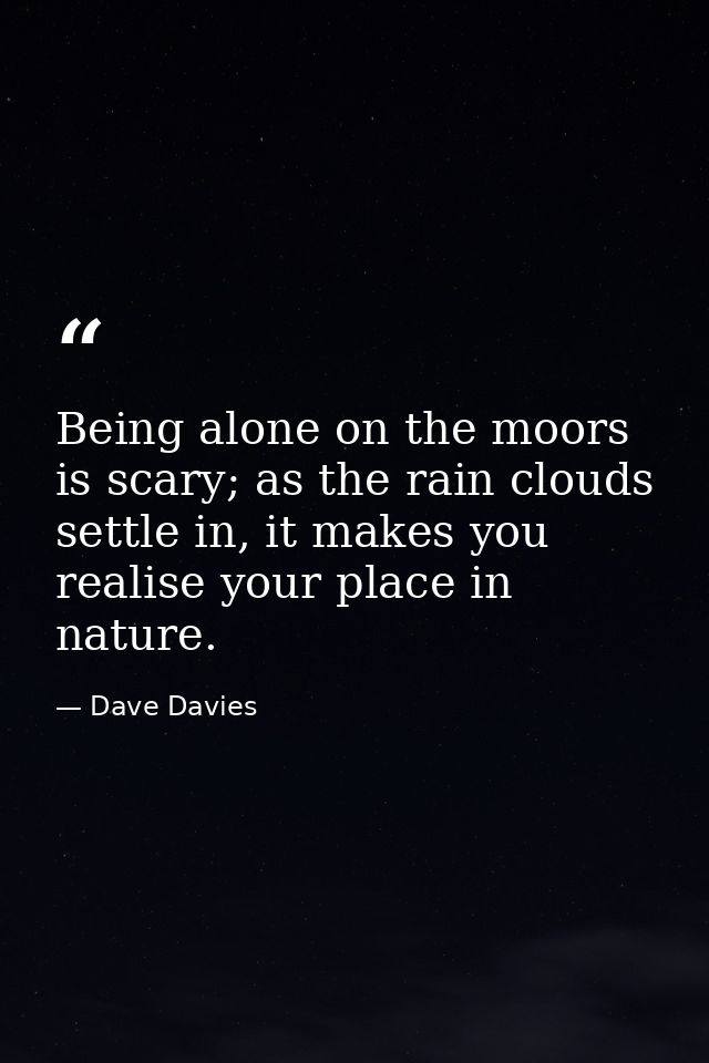 Being alone on the moors is scary; as the rain clouds settle in, it makes you realise your place in nature. — Dave Davies