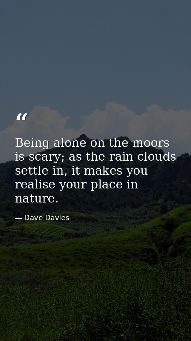 Being alone on the moors is scary; as the rain clouds settle in, it makes you realise your place in nature. — Dave Davies