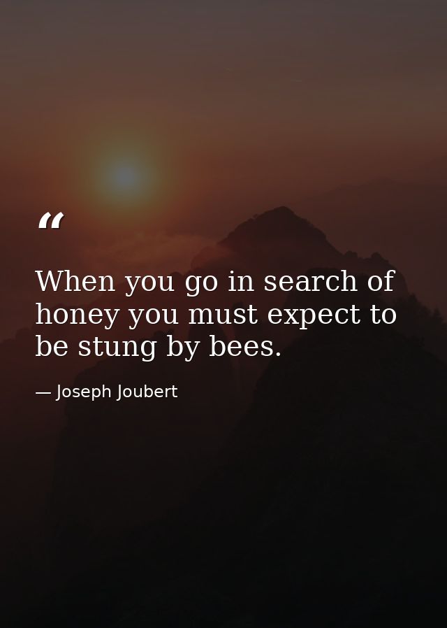 When you go in search of honey you must expect to be stung by bees. — Joseph Joubert