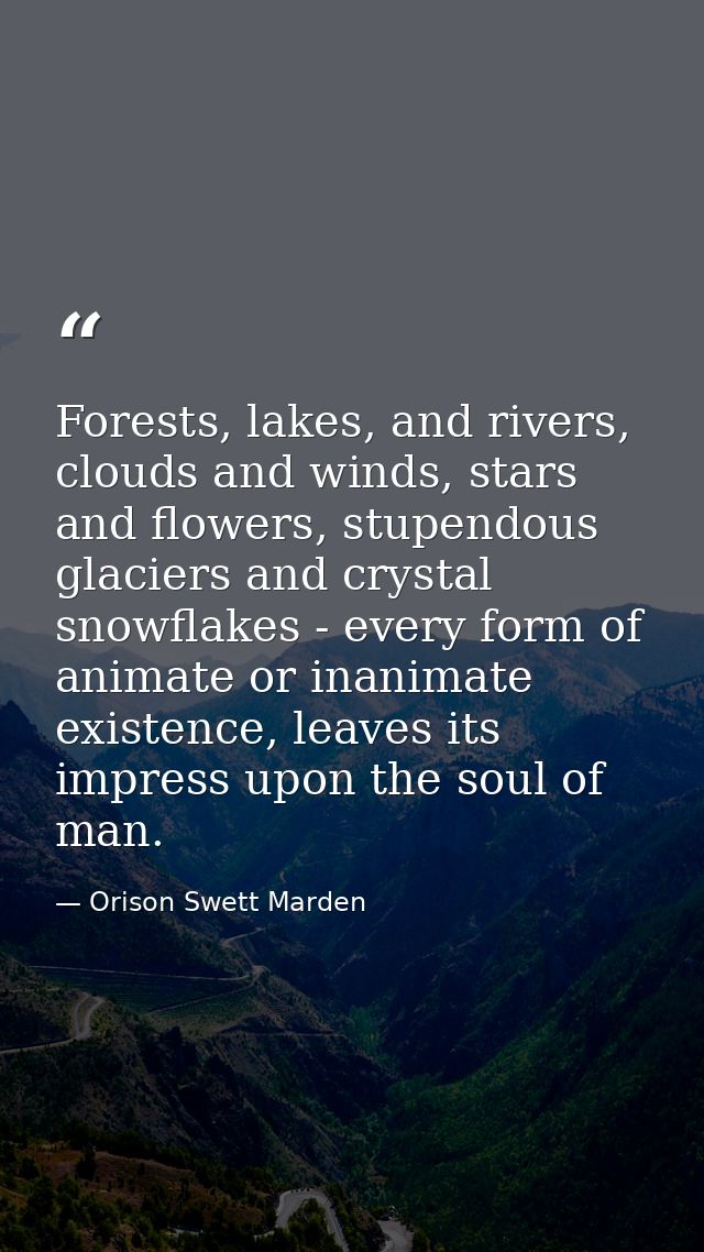 Forests, lakes, and rivers, clouds and winds, stars and flowers, stupendous glaciers and crystal snowflakes - every form — Orison Swett Marden