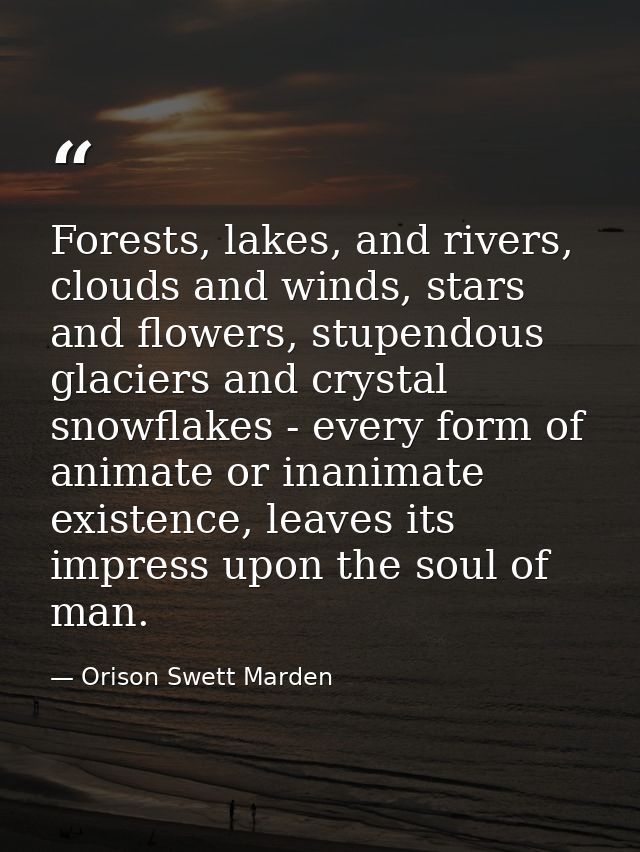 Forests, lakes, and rivers, clouds and winds, stars and flowers, stupendous glaciers and crystal snowflakes - every form — Orison Swett Marden