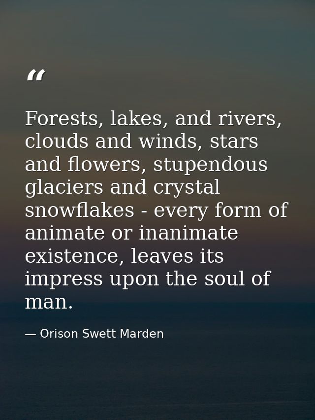 Forests, lakes, and rivers, clouds and winds, stars and flowers, stupendous glaciers and crystal snowflakes - every form — Orison Swett Marden