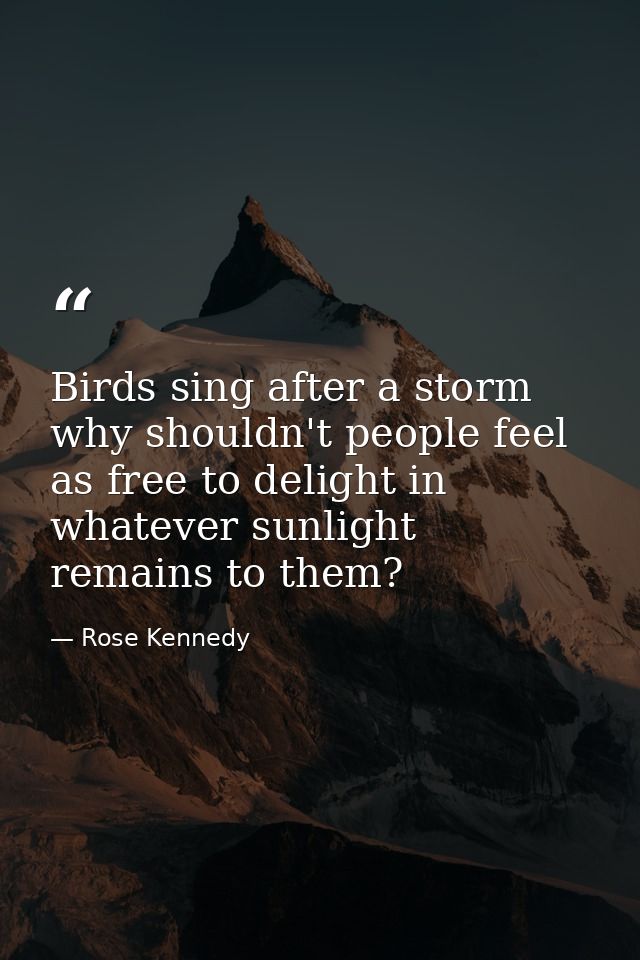 Birds sing after a storm why shouldn't people feel as free to delight in whatever sunlight remains to them? — Rose Kennedy