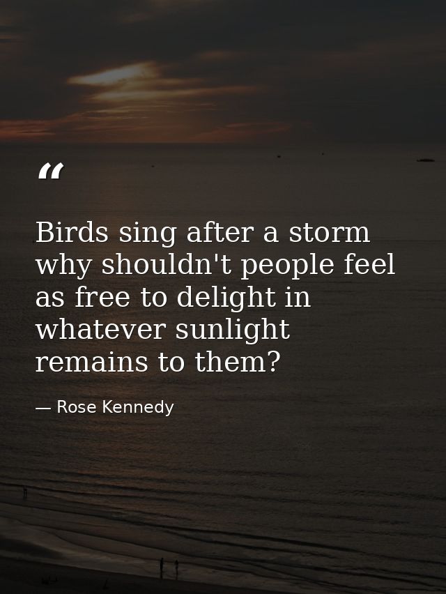 Birds sing after a storm why shouldn't people feel as free to delight in whatever sunlight remains to them? — Rose Kennedy