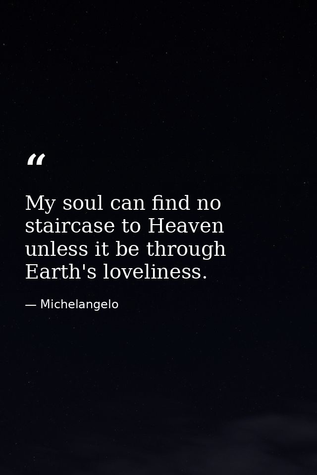 My soul can find no staircase to Heaven unless it be through Earth's loveliness. — Michelangelo