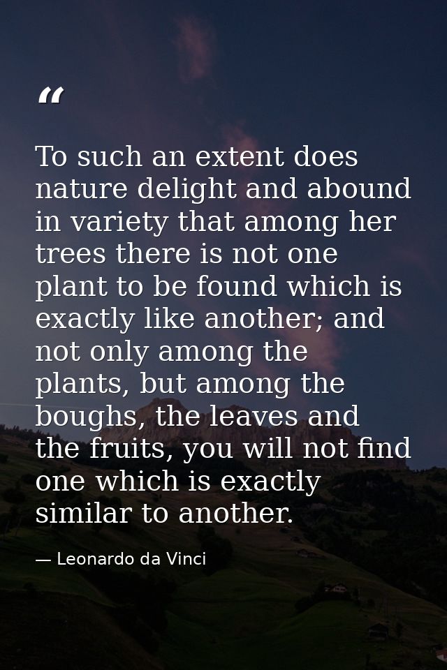To such an extent does nature delight and abound in variety that among her trees there is not one plant to be found whic — Leonardo da Vinci