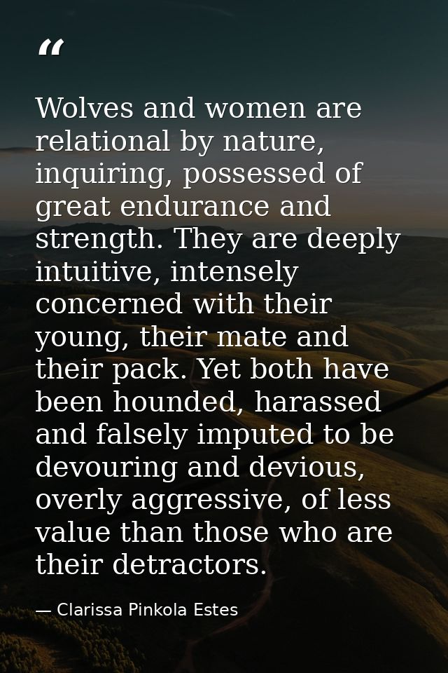 Wolves and women are relational by nature, inquiring, possessed of great endurance and strength. They are deeply intuiti — Clarissa Pinkola Estes