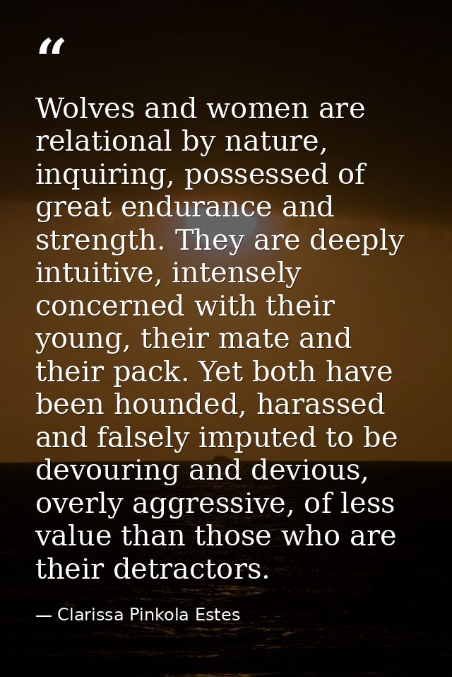 Wolves and women are relational by nature, inquiring, possessed of great endurance and strength. They are deeply intuiti — Clarissa Pinkola Estes