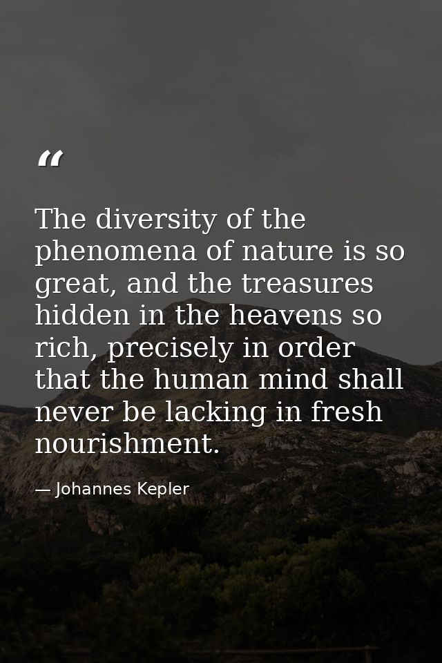 The diversity of the phenomena of nature is so great, and the treasures hidden in the heavens so rich, precisely in orde — Johannes Kepler