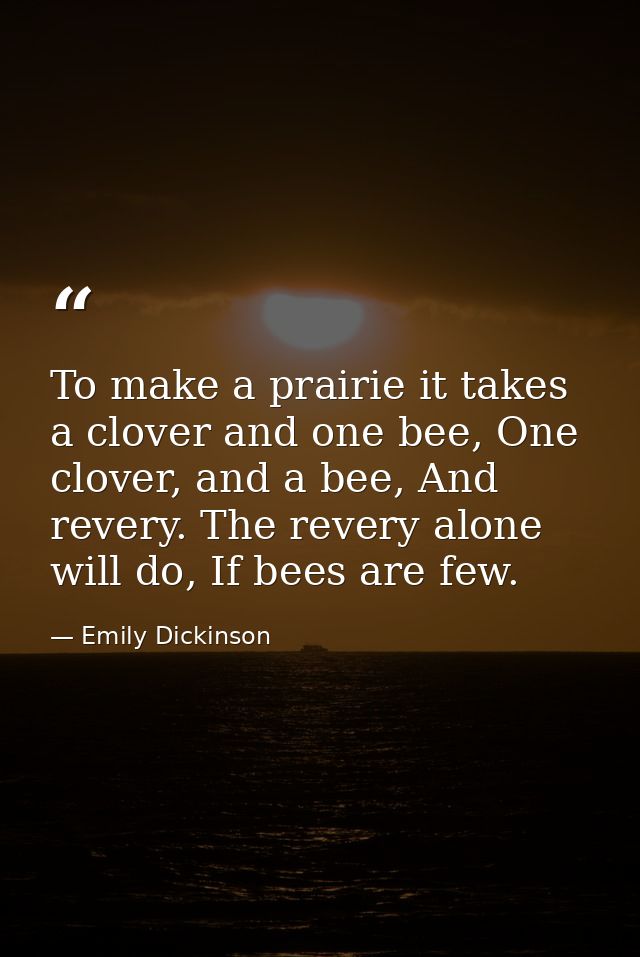 To make a prairie it takes a clover and one bee, One clover, and a bee, And revery. The revery alone will do, If bees ar — Emily Dickinson