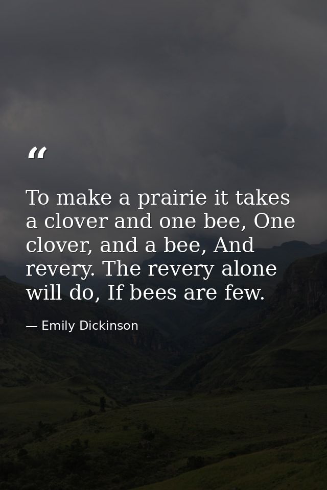 To make a prairie it takes a clover and one bee, One clover, and a bee, And revery. The revery alone will do, If bees ar — Emily Dickinson