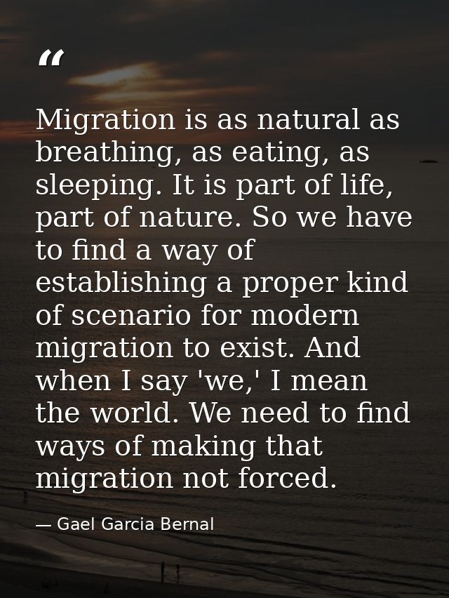 Migration is as natural as breathing, as eating, as sleeping. It is part of life, part of nature. So we have to find a w — Gael Garcia Bernal