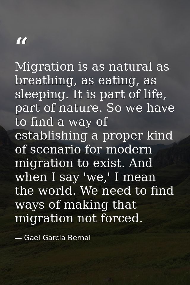 Migration is as natural as breathing, as eating, as sleeping. It is part of life, part of nature. So we have to find a w — Gael Garcia Bernal