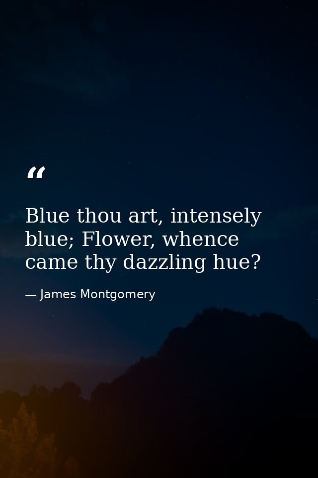Blue thou art, intensely blue; Flower, whence came thy dazzling hue? — James Montgomery