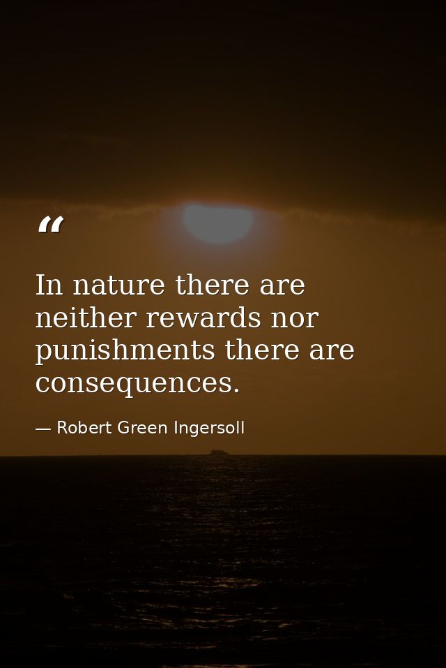 In nature there are neither rewards nor punishments there are consequences. — Robert Green Ingersoll
