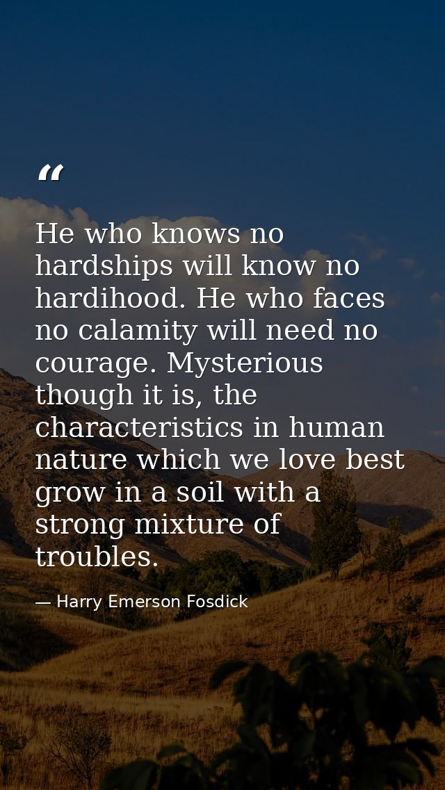 He who knows no hardships will know no hardihood. He who faces no calamity will need no courage. Mysterious though it is — Harry Emerson Fosdick