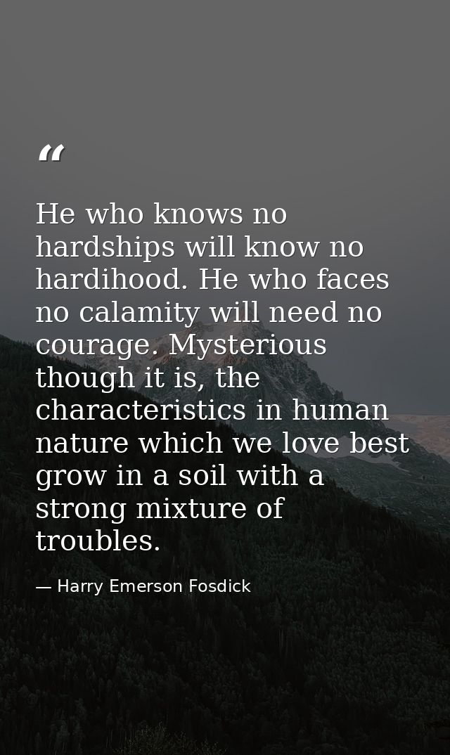 He who knows no hardships will know no hardihood. He who faces no calamity will need no courage. Mysterious though it is — Harry Emerson Fosdick