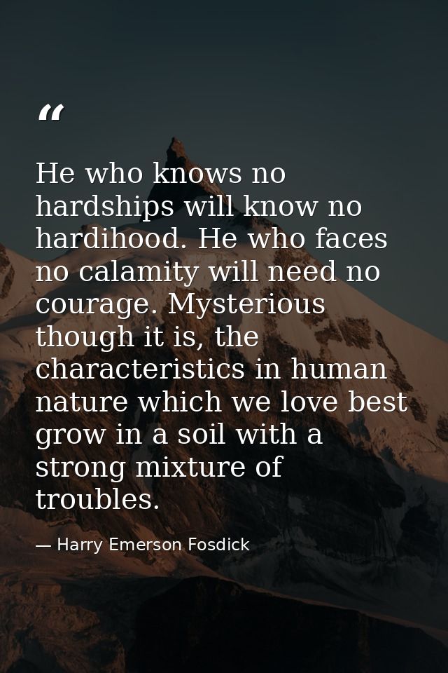He who knows no hardships will know no hardihood. He who faces no calamity will need no courage. Mysterious though it is — Harry Emerson Fosdick