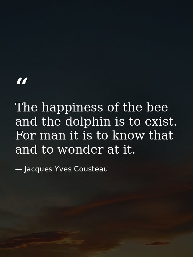 The happiness of the bee and the dolphin is to exist. For man it is to know that and to wonder at it. — Jacques Yves Cousteau