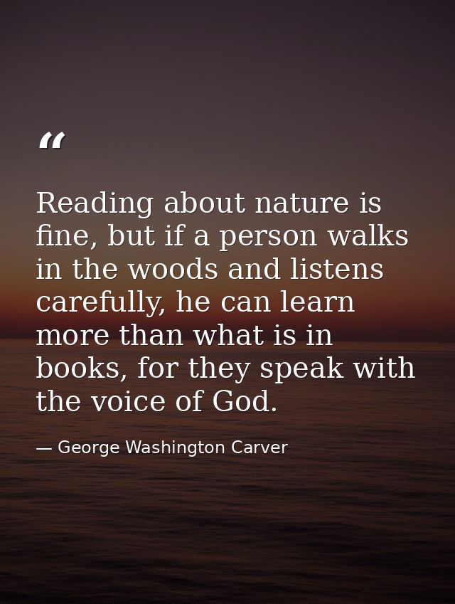 Reading about nature is fine, but if a person walks in the woods and listens carefully, he can learn more than what is i — George Washington Carver