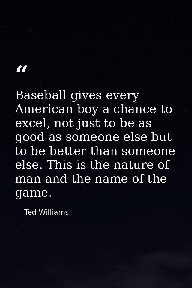 Baseball gives every American boy a chance to excel, not just to be as good as someone else but to be better than someon — Ted Williams