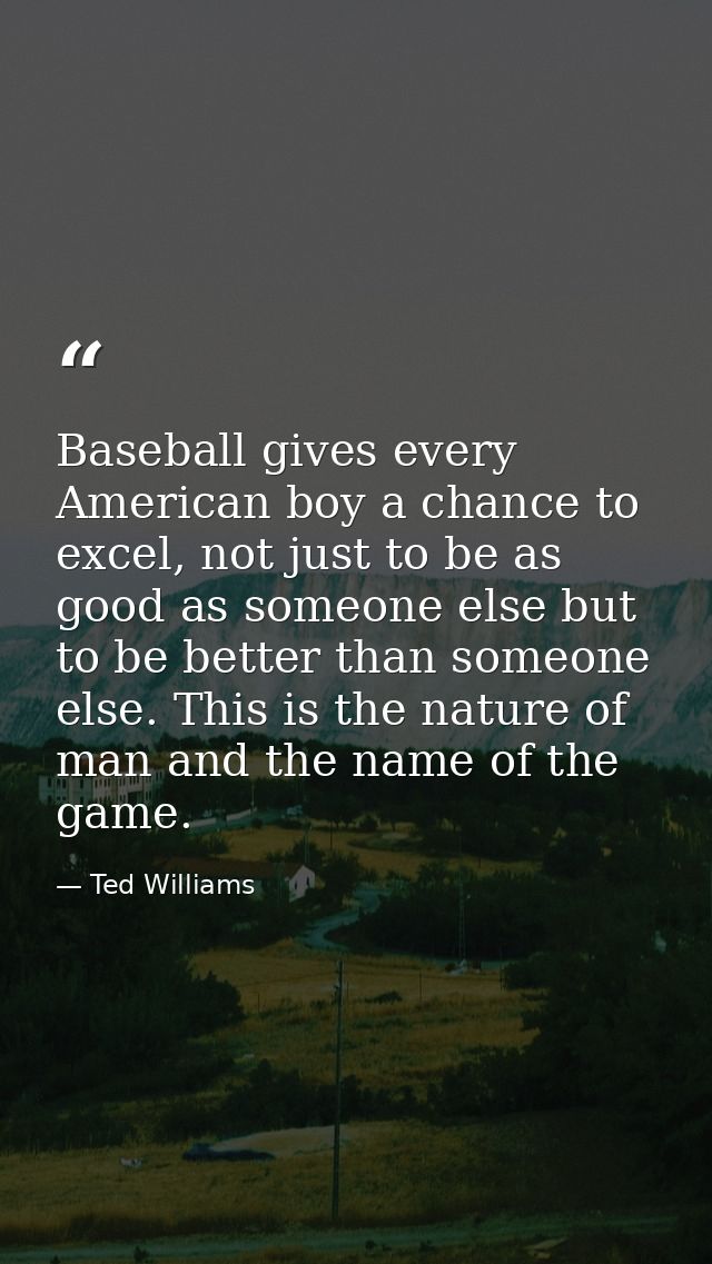 Baseball gives every American boy a chance to excel, not just to be as good as someone else but to be better than someon — Ted Williams