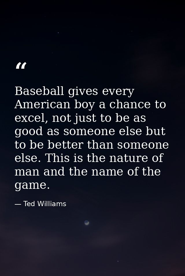 Baseball gives every American boy a chance to excel, not just to be as good as someone else but to be better than someon — Ted Williams