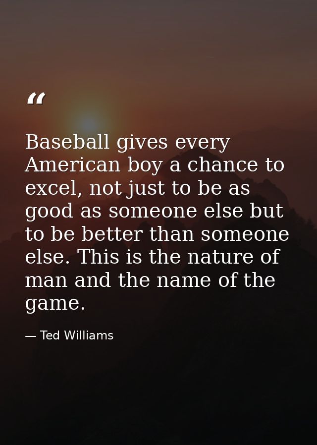 Baseball gives every American boy a chance to excel, not just to be as good as someone else but to be better than someon — Ted Williams