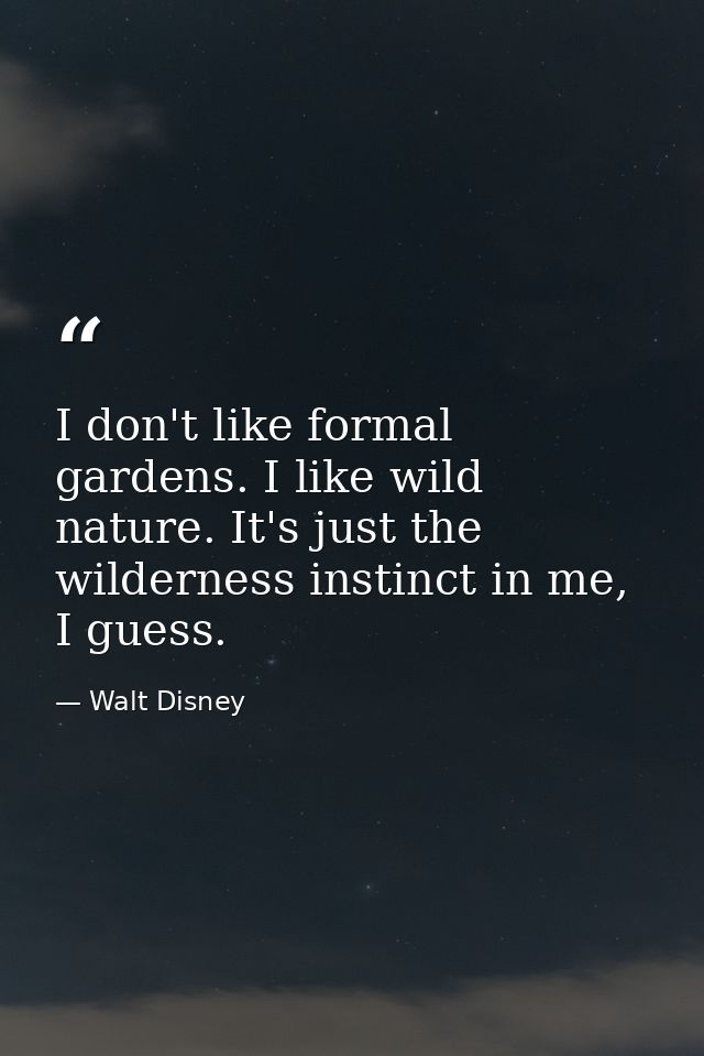 I don't like formal gardens. I like wild nature. It's just the wilderness instinct in me, I guess. — Walt Disney