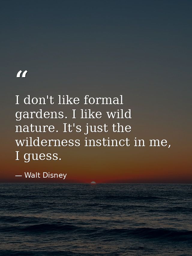 I don't like formal gardens. I like wild nature. It's just the wilderness instinct in me, I guess. — Walt Disney