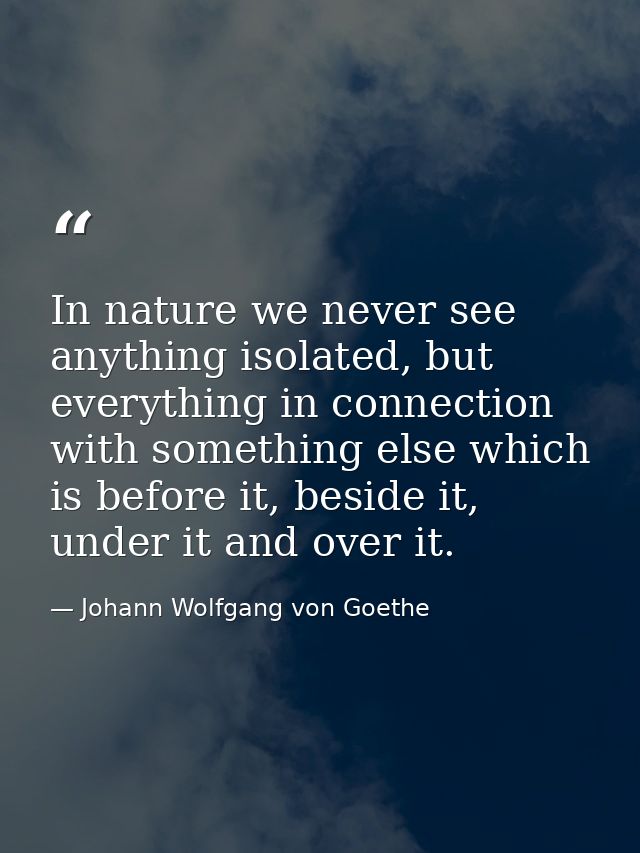 In nature we never see anything isolated, but everything in connection with something else which is before it, beside it — Johann Wolfgang von Goethe