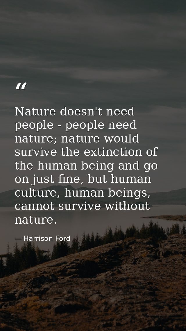 Nature doesn't need people - people need nature; nature would survive the extinction of the human being and go on just f — Harrison Ford