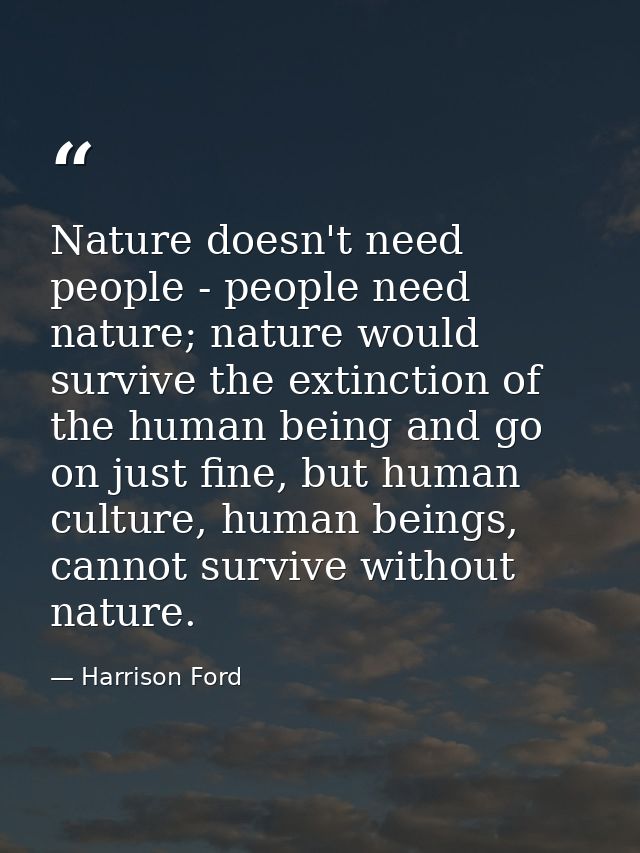 Nature doesn't need people - people need nature; nature would survive the extinction of the human being and go on just f — Harrison Ford