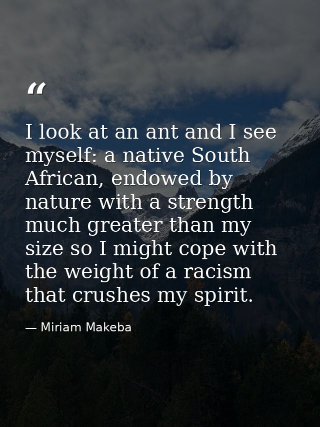 I look at an ant and I see myself: a native South African, endowed by nature with a strength much greater than my size s — Miriam Makeba