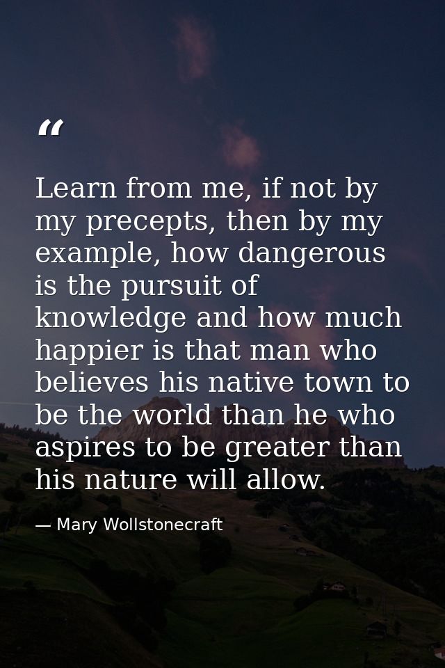 Learn from me, if not by my precepts, then by my example, how dangerous is the pursuit of knowledge and how much happier — Mary Wollstonecraft