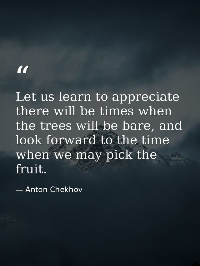 Let us learn to appreciate there will be times when the trees will be bare, and look forward to the time when we may pic — Anton Chekhov
