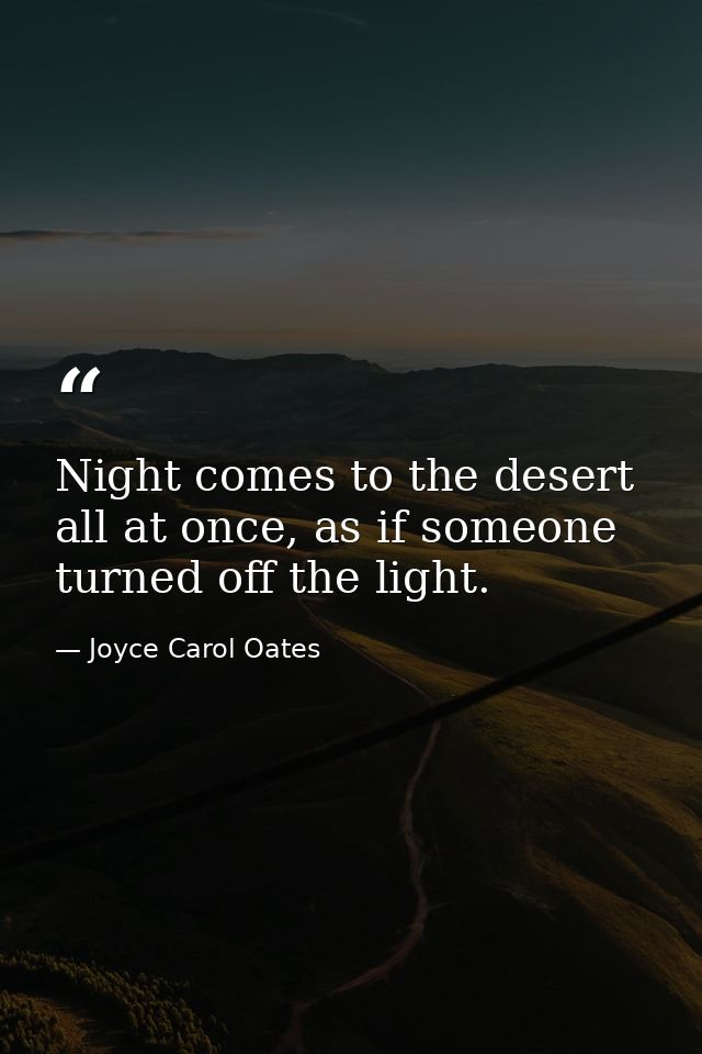 Night comes to the desert all at once, as if someone turned off the light. — Joyce Carol Oates