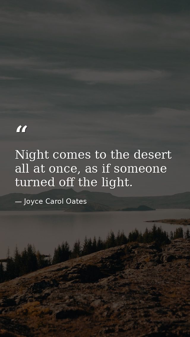 Night comes to the desert all at once, as if someone turned off the light. — Joyce Carol Oates