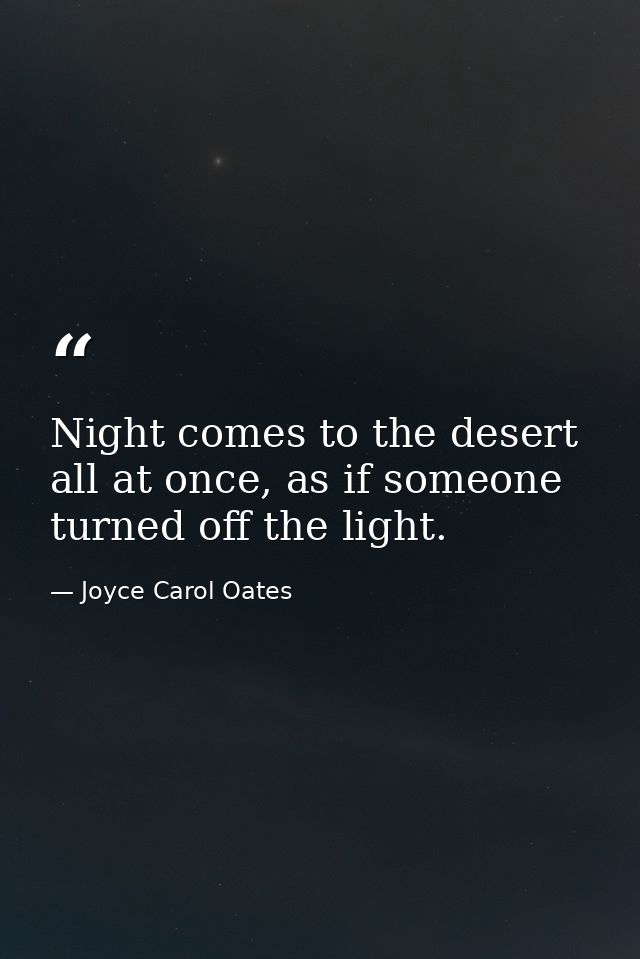 Night comes to the desert all at once, as if someone turned off the light. — Joyce Carol Oates