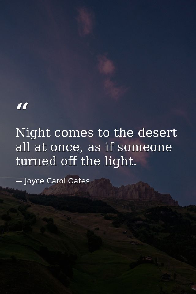 Night comes to the desert all at once, as if someone turned off the light. — Joyce Carol Oates