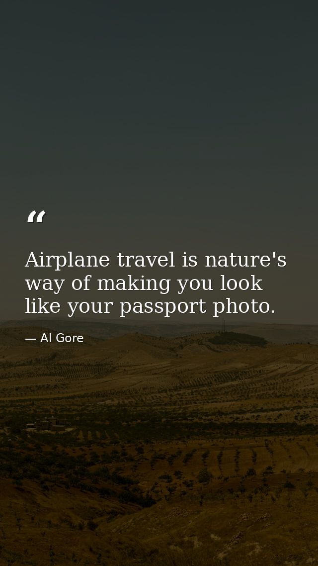 Airplane travel is nature's way of making you look like your passport photo. — Al Gore