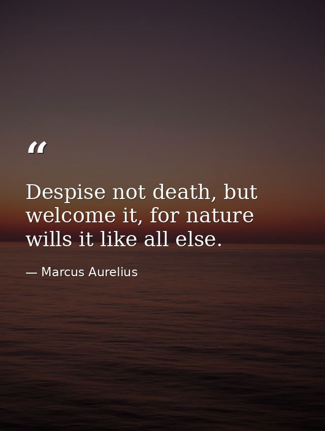 Despise not death, but welcome it, for nature wills it like all else. — Marcus Aurelius