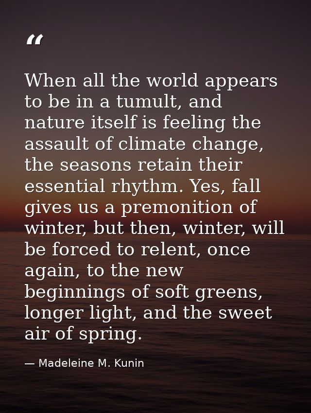 When all the world appears to be in a tumult, and nature itself is feeling the assault of climate change, the seasons re — Madeleine M. Kunin