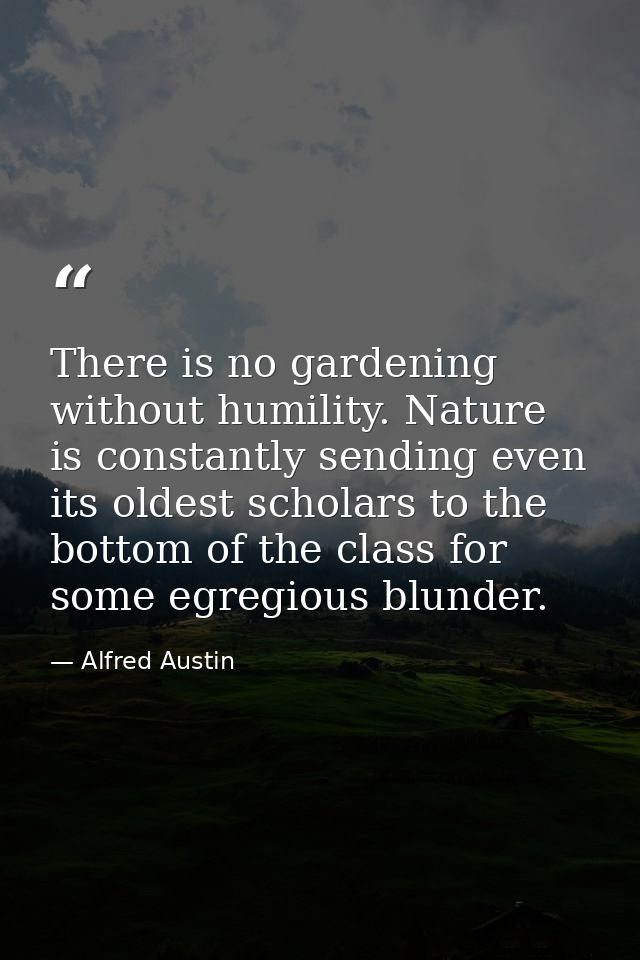 There is no gardening without humility. Nature is constantly sending even its oldest scholars to the bottom of the class — Alfred Austin