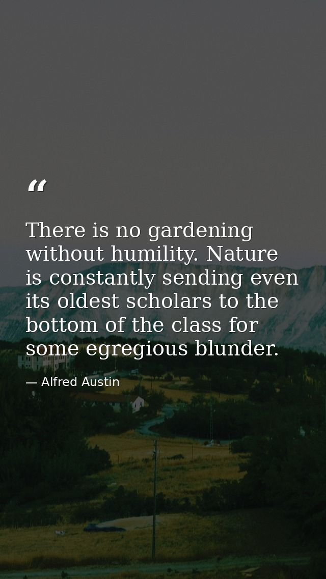 There is no gardening without humility. Nature is constantly sending even its oldest scholars to the bottom of the class — Alfred Austin