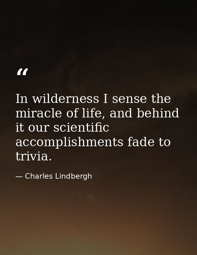 In wilderness I sense the miracle of life, and behind it our scientific accomplishments fade to trivia. — Charles Lindbergh