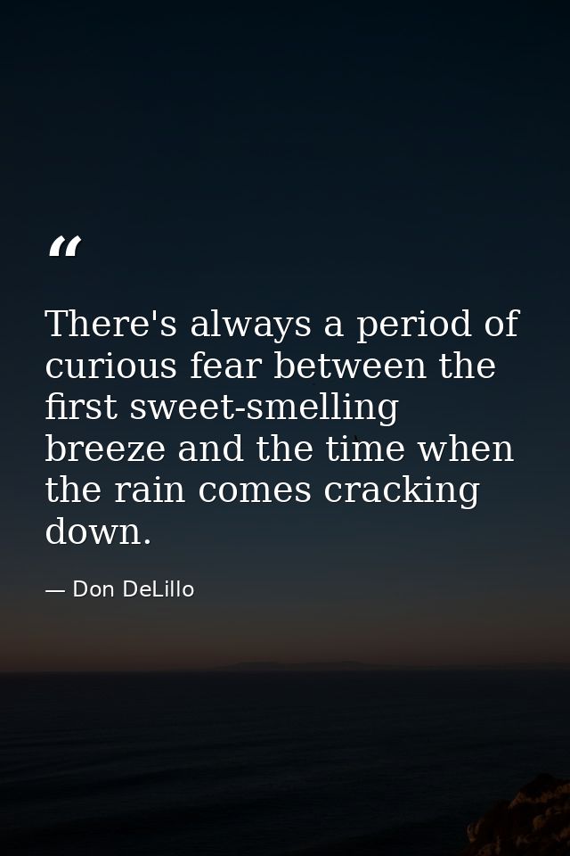 There's always a period of curious fear between the first sweet-smelling breeze and the time when the rain comes crackin — Don DeLillo